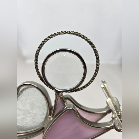 Pink Stain Glass Angel Holding A Violin Metal & Glass Figurine **FLAW** - Picture 8 of 10